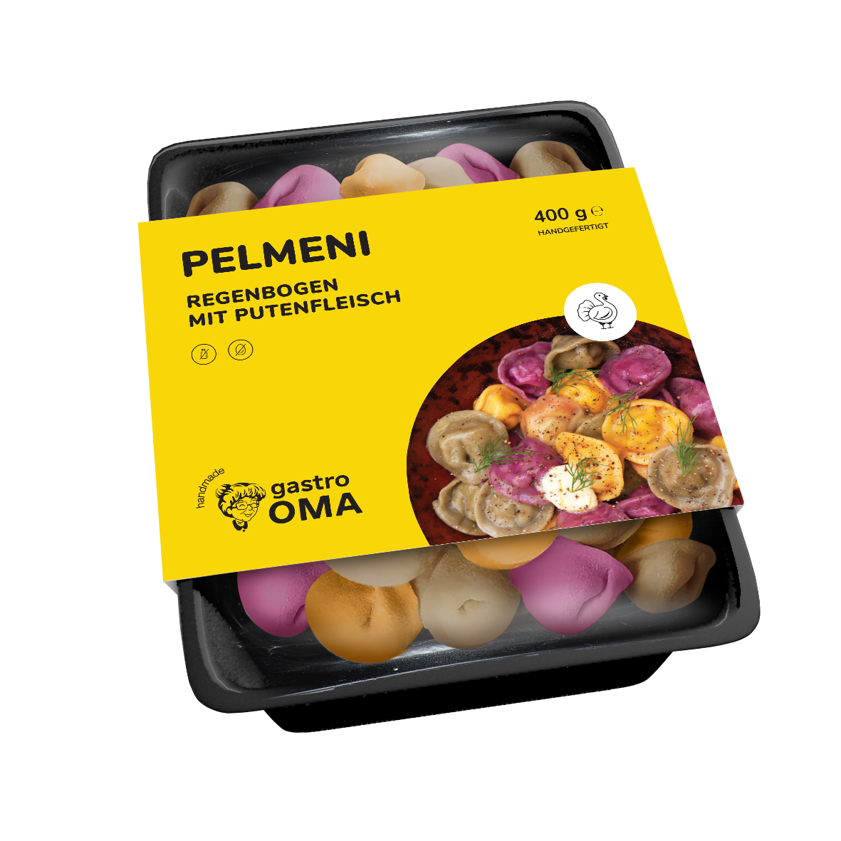 Pelmeni Regenbogen mit Putenfleisch