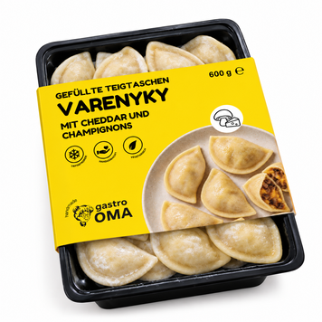 Varenyky with Cheddar and Mushrooms 600g &ndash; buy Varenyky (Dumplings) in Munich | Gastro Oma M&uuml;nchen